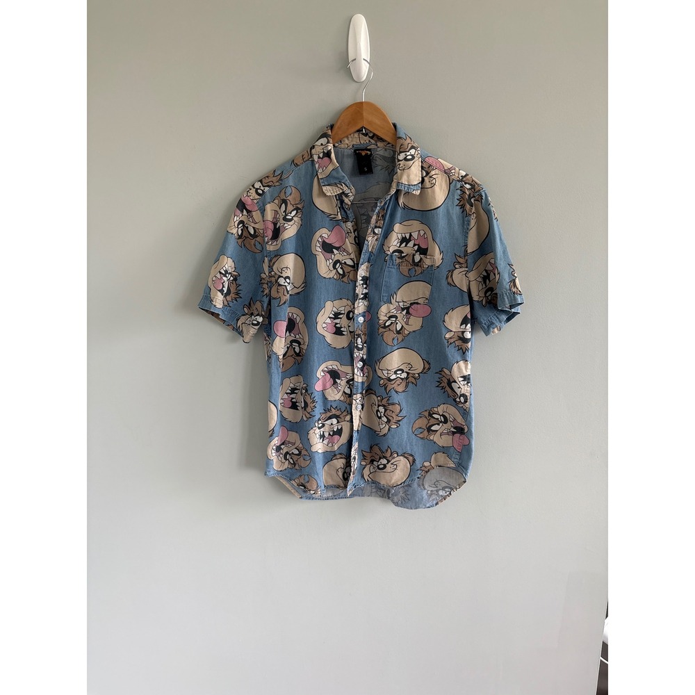Vintage Looney‎ Toons Tasmanian Devil Button Down Shirt Size Small
